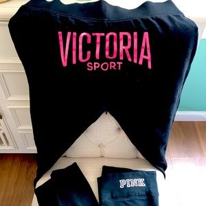 One pair of Victoria sport black sweats and one PINK black leggings